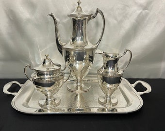 3pc Silver Plated Tea Set made by Crescent, including Double Handled Tray by Preisner Silver Co., pattern 516