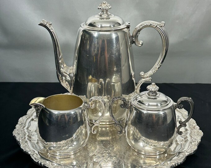 3pc Silver Plated Tea Set by WM Rogers, Spring Flower is the Patterns