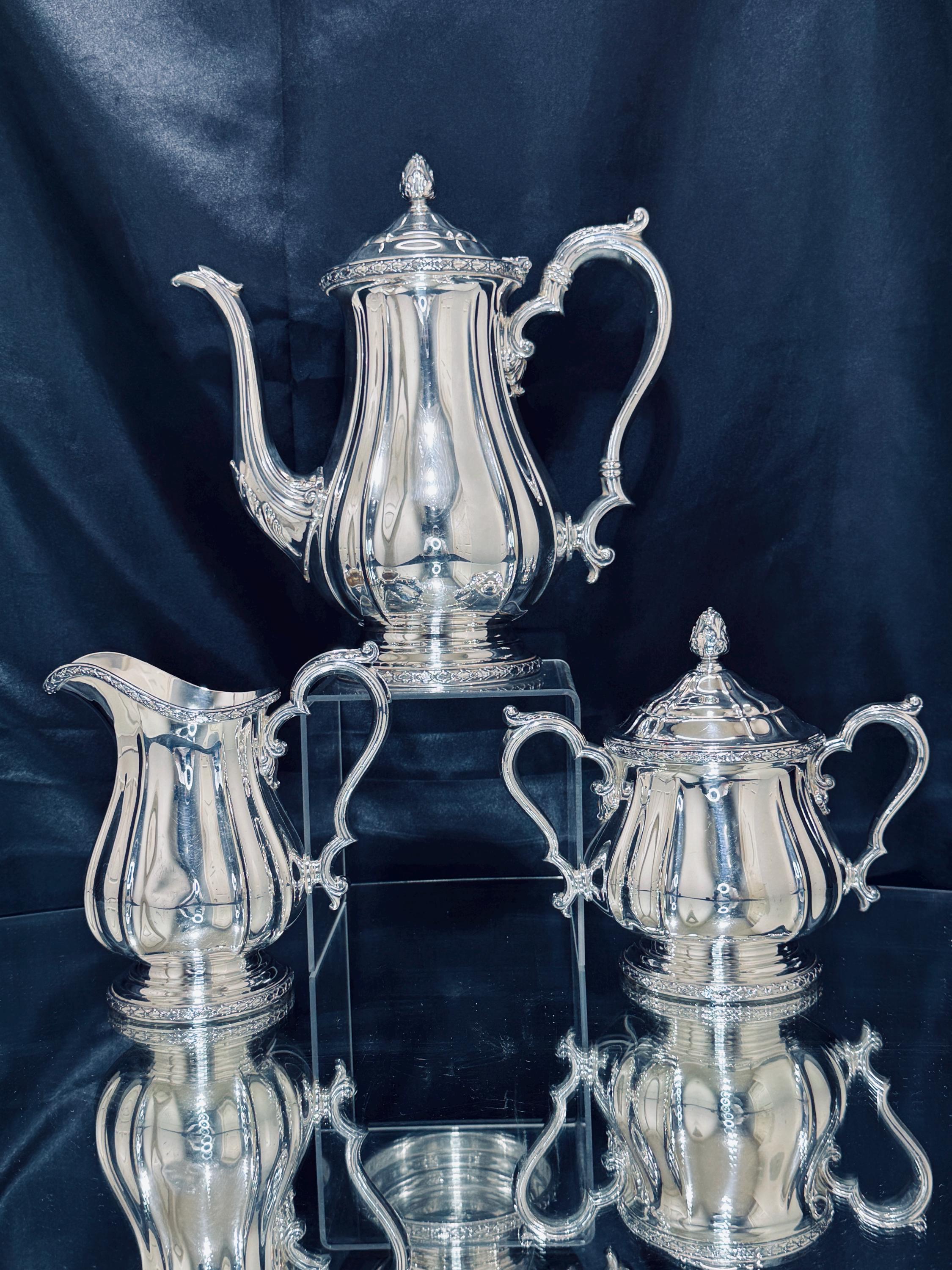 3pc Vintage Gorham Silverplate Coffee Tea Set Y901, Elegant Rococo