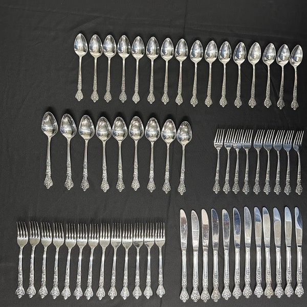 59pc Versailles Stainless Steel Flatware Set by MSI, or Merchandise Service, out of Japan. Complete place setting for 9 with extras,