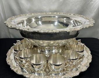 Sheridan Silver Plated Punch Bowl, 12 cups, 20” Round Tray