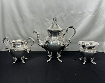 3 théières plaquées argent, sucrier, bol à déchets, motif BIM6 par Birmingham Silver Co.,