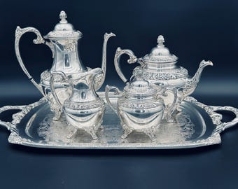 Vintage 5pc Silverplated Tea and Coffee Set by Rogers Bros., Heritage pattern