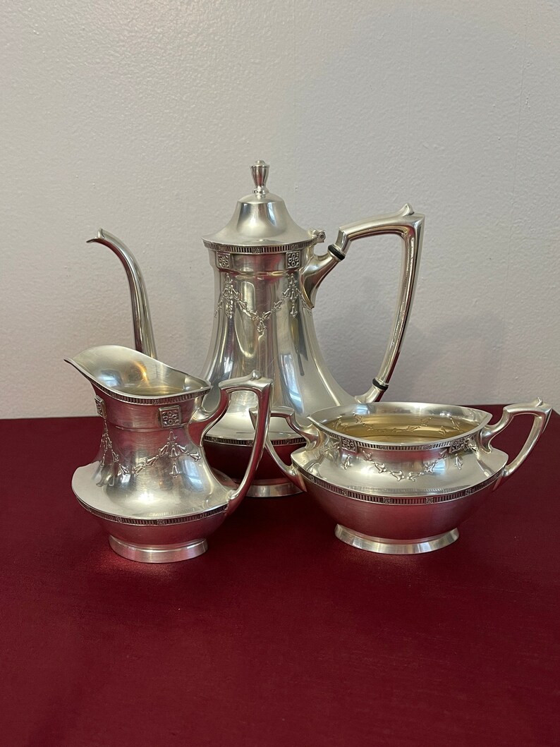 Tea Set Nickel Silver Plated by Wallingford Co Inc. 1930s Etsy
