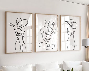 Set of 3 Abstract Line Art Prints, Line Drawing Woman, Line Art, Line Drawing, Abstract Drawing Prints, Home Decor, Wall Art, Livingroom Art