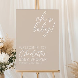 Baby Shower Oh Baby Theme Sign | Paper Poster, Beige Cloud Sign, Welcome Sign, Personalised Sign, Gender Reveal Decor, Cloud Theme, Unisex