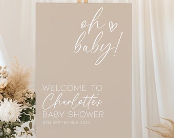 Baby Shower Oh Baby Theme Sign | Paper Poster, Beige Cloud Sign, Welcome Sign, Personalised Sign, Gender Reveal Decor, Cloud Theme, Unisex