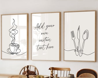 Kitchen Prints, Kitchen Posters, We Dance In the Kitchen Prints, Kitchen Wall Decor, Coffee Line Art, Set of 3, Dining Room Inspo