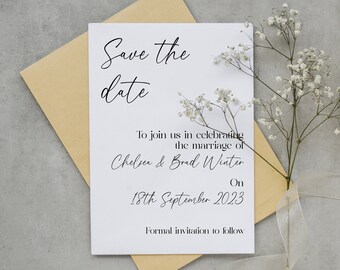 Save the Date Invitation | Custom Invite | Hammered Textured Paper 120GSM | Simple Design Calligraphy | Elegant Minimalist Modern Invitation