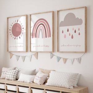 Rainbow Prints, Dalmatian Print Nursery Prints, Dusty Pink, Girls Wall Decor, Nursery Wall Art, Nursery Decor, Set of 3 prints, Kids Prints