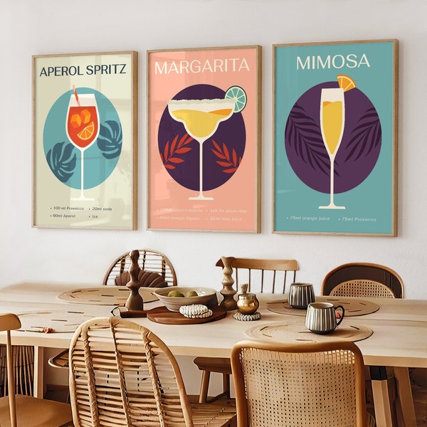 Cocktail Print, Retro Classic Kitchen Cocktail Print, Dining Room Wall Decor, Kitchen Wall Art, Home Decor, Alcohol Posters, Classical Print