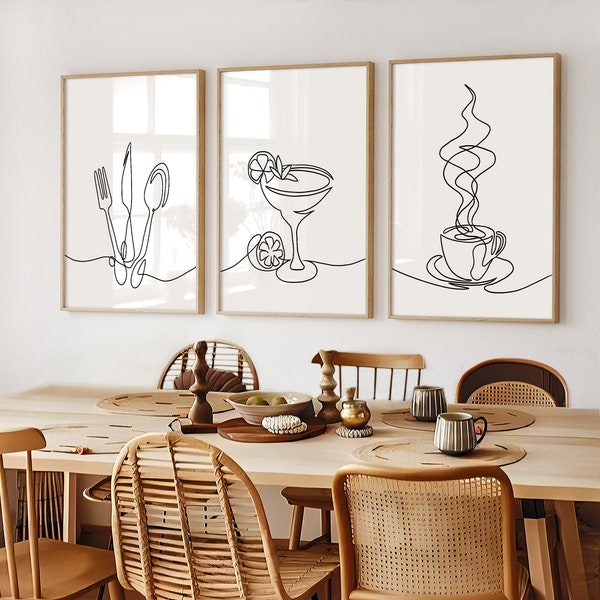 Coffee and Cocktail Line Art, Line Drawing, Coffee Cocktail Illustration, Line Art Print, Kitchen Wall Art, Coffee Shop Print, Kitchen Print