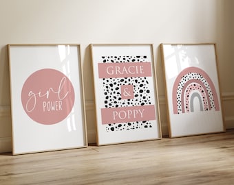 Rainbow Prints, Dalmatian Print Nursery Prints, Dusty Pink, Girls Wall Decor, Nursery Wall Art, Nursery Decor, Set of 3 prints, Kids Prints