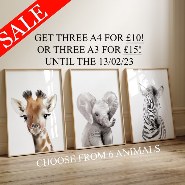 Nursery Baby Animal Prints, Nursery Print, Safari Animal Wall Art, Children Nursery Print, Animal Wall Art, Girls Boys Unisex, Jungle Theme