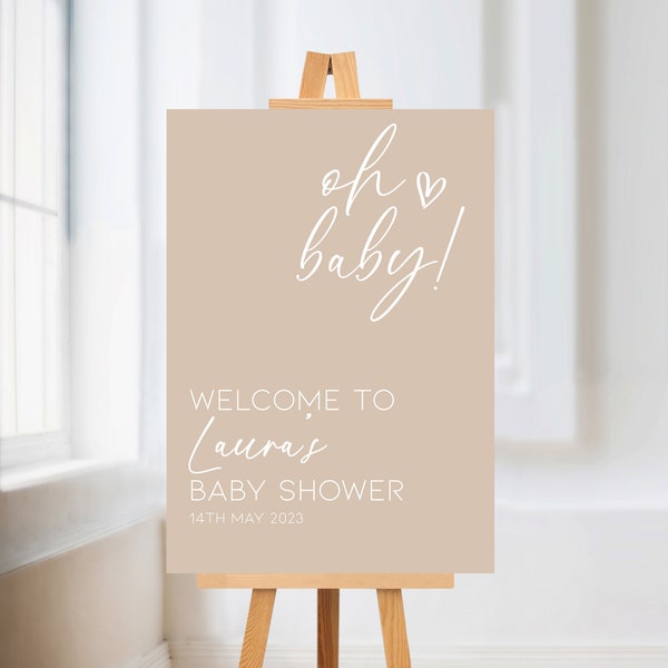 Baby Shower Oh Baby Theme Sign | Paper Poster, Beige Cloud Sign, Welcome Sign, Personalised Sign, Gender Reveal Decor, Cloud Theme, Unisex