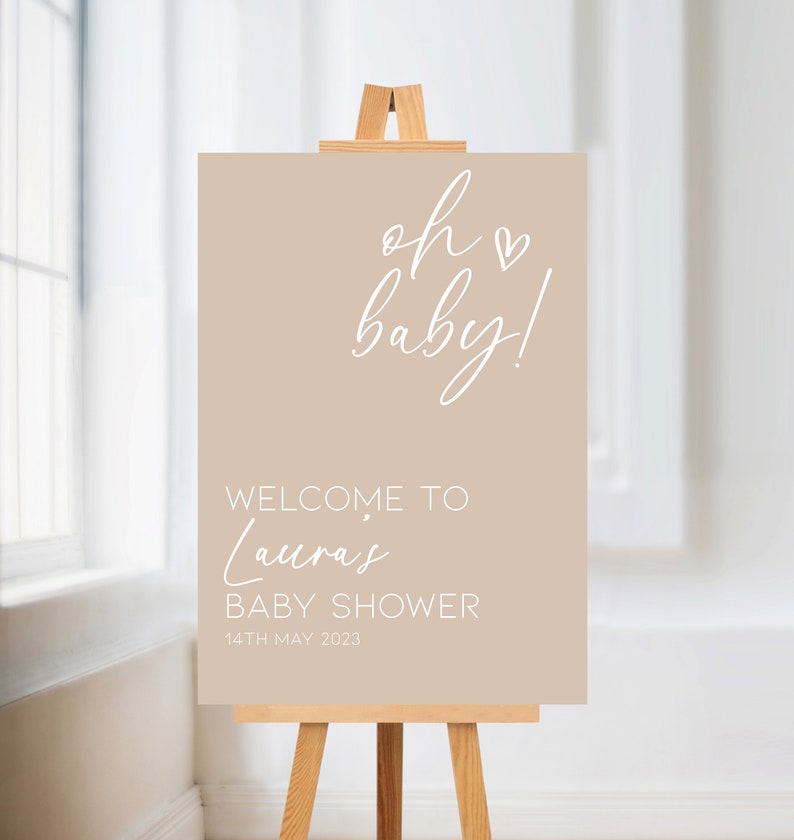 Baby Shower Oh Baby Theme Sign | Paper Poster, Beige Cloud Sign, Welcome Sign, Personalised Sign, Gender Reveal Decor, Cloud Theme, Unisex image 2