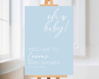 Baby Shower Oh Baby Theme Sign | Paper Poster, Blue Cloud Sign, Welcome Sign, Personalised Sign, Gender Reveal Decor, Cloud Theme, Baby Boy