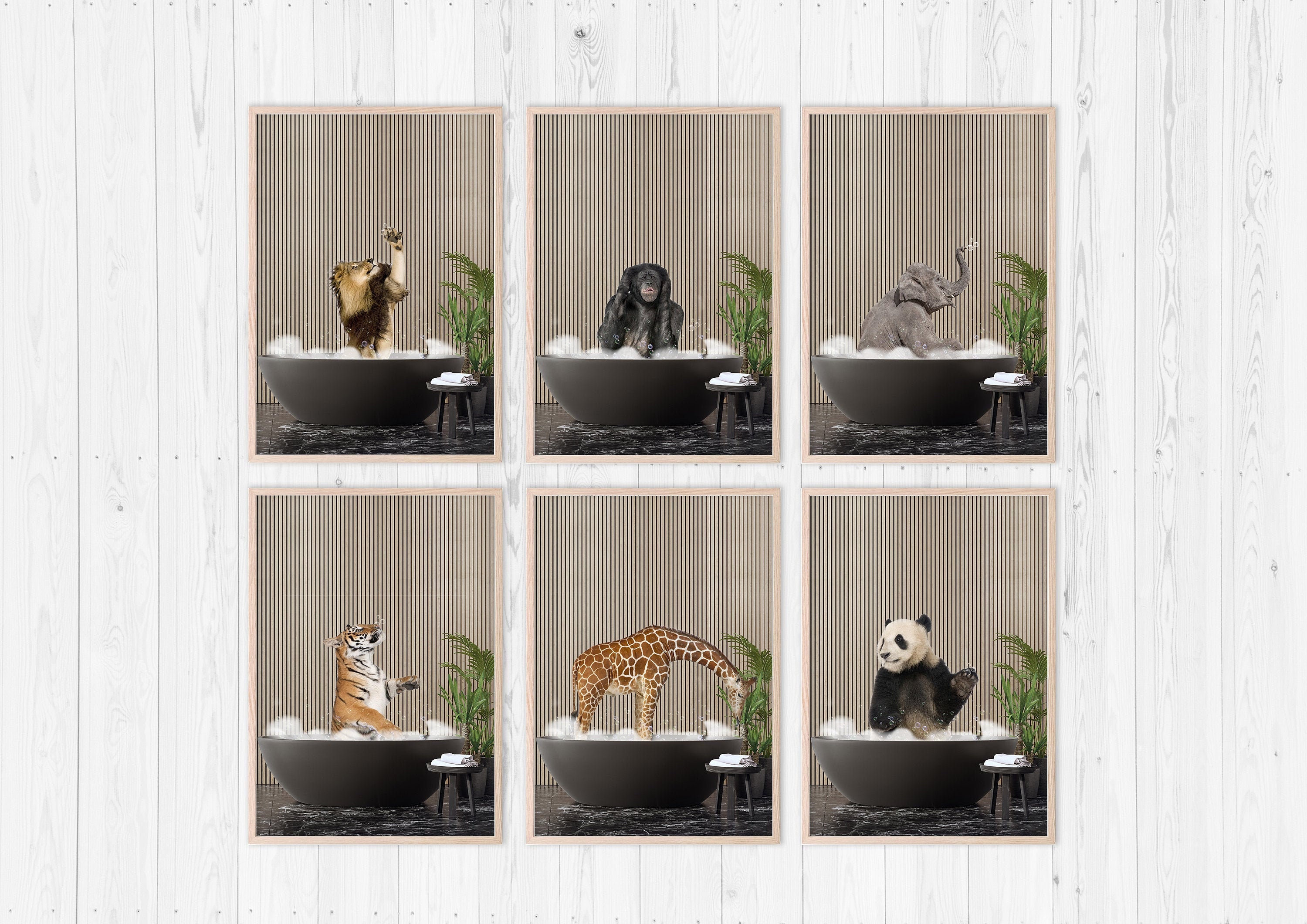 Animales en bañera bañera decoración del cartel de arte de | Etsy