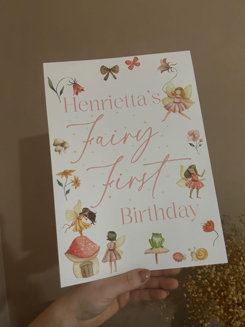 Fairy Theme First Birthday Sign | Paper Poster, Fairy First Birthday Sign, Welcome Sign, Personalised Sign, First Birthday Decor image 3