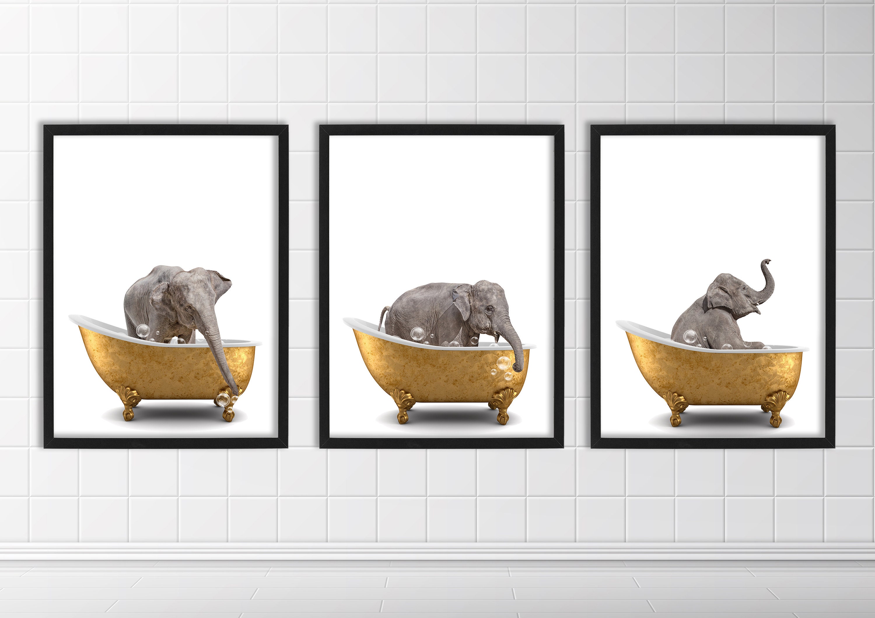 Animals in Bathtub Set of 3 Unframed Wall Art Print Poster - Etsy UK