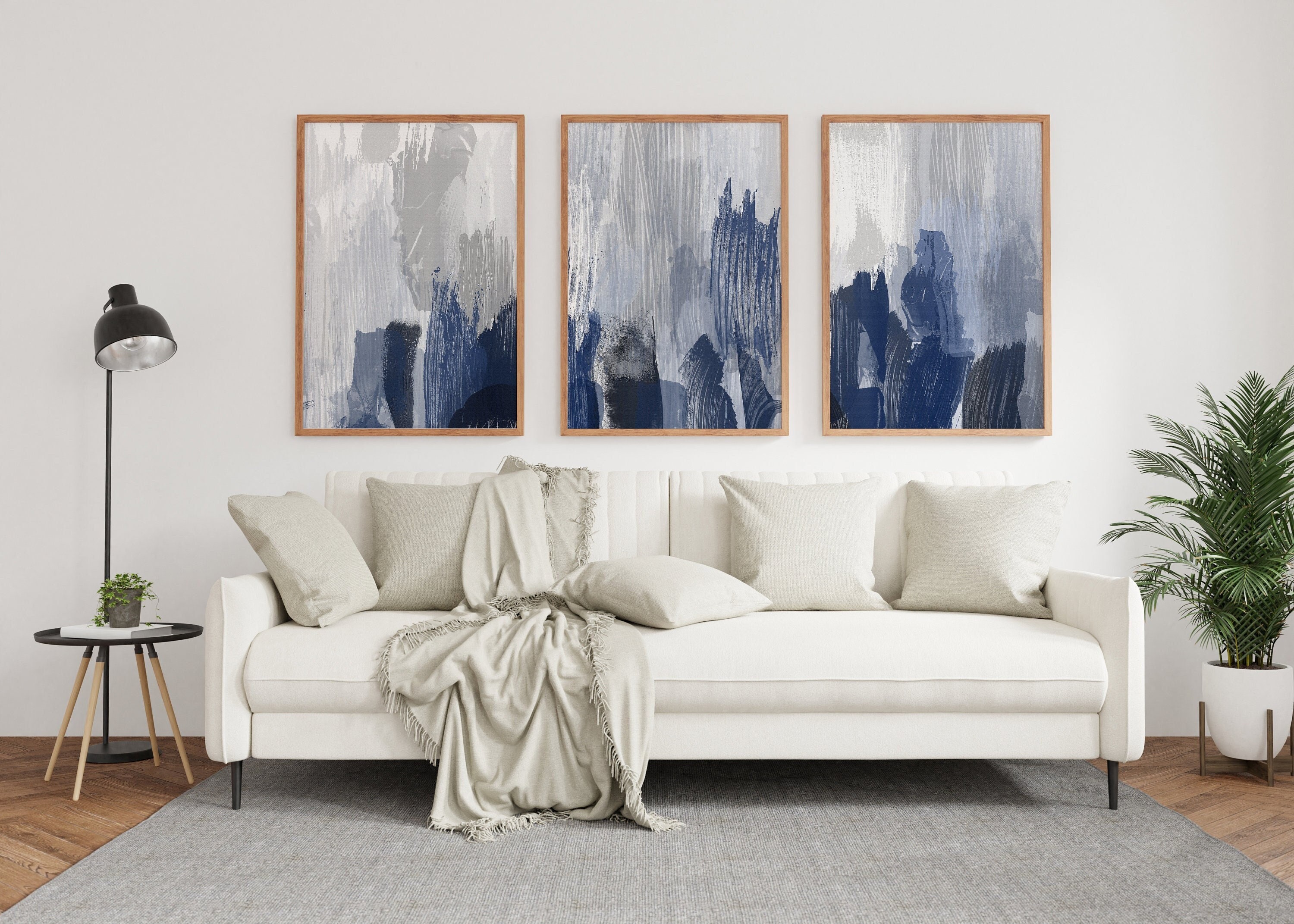 Set of 3 Navy Abstract Art Prints Modern Art Blue Grey Etsy UK