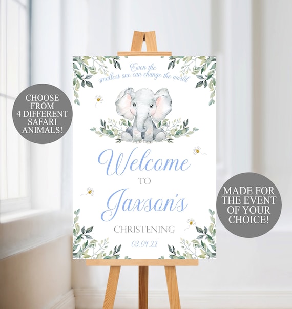 Welcome Sign Poster, Party Event Sign, Custom Made, Safari Theme Party, Blue Christening Decor, Baby Shower Sign, Birthday Sign, Digital