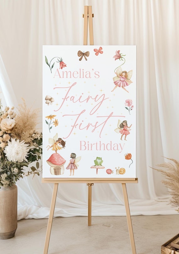 Fairy Theme First Birthday Sign | Paper Poster, Fairy First Birthday Sign, Welcome Sign, Personalised Sign, First Birthday Decor