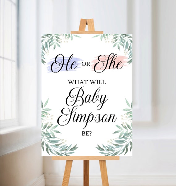Welcome Baby Gender Reveal Sign | Eucalyptus Sign, Welcome Sign, Personalised Sign, Gender Reveal Decor, Personalised Poster, Digital copy