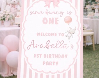 Bunny First Birthday Theme Sign | Paper Poster, Some Bunny Sign, Welcome Sign, Personalised Sign, Girls Birthday Decor, Pink Theme Foamex