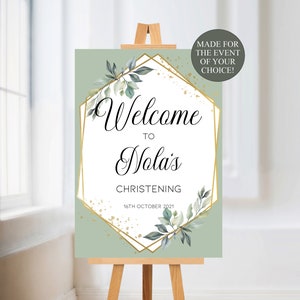 Welcome Baby Christening Poster, Kids Baptism Party Sign, Neutral  Event, Green Christening Decor, Baby Shower, Personalised Event, Print