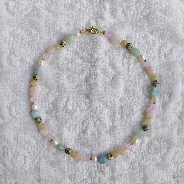 Dalmatian Jasper Colorful Golden Pendant Necklace