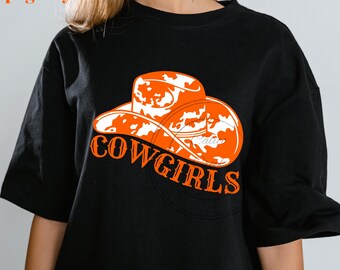 COWGIRLS vache impression chapeau de cowboy peau de vache Oklahoma PNG dessins orange et noir, conception numérique, t-shirt fichier sublimation