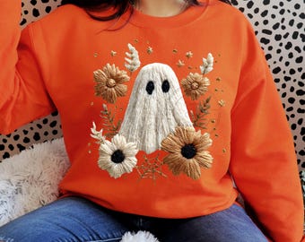Faux Garn Blumen Geist PNG, Halloween Png Boho Blumen Sublimation Design Halloween Blumen Herbst Geist Shirt digitaler Download