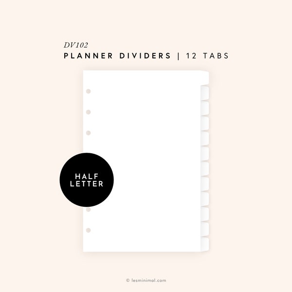 Half-letter Editable Dividers Template, Printable Planner Divider Tabs, 12 Monthly Tab Dashboards, Page Bookmarks Index Labels | DV102