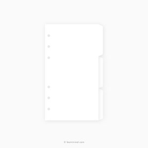 May include: White paper divider with three tabs and six holes on the left side.