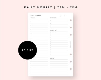 A6 Daily Hourly Printable Planner PDF, Daily Schedule Template, Daily To Do List, Daily Task Checklist Inserts, Undated Work Day with Times