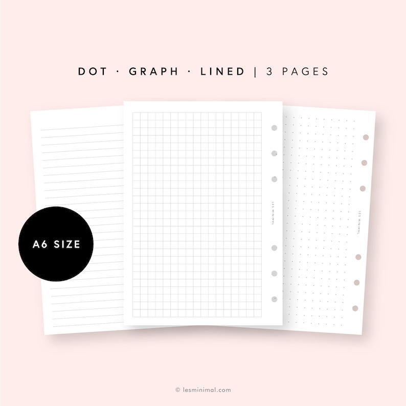 A6 Rings Dot Grid Lined Paper Inserts Blank Notes Printable - Etsy