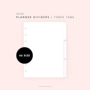 A6 Editable Dividers Template for Planners, Printable Custom Divider Tabs, 3 Blank Tabbed Dashboards, Page Lifter Index Labels | DV106