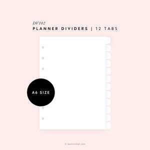 A6 Editable Dividers Template for Planners, Printable Monthly Divider Tabs, 12 Blank Tabbed Dashboards, Page Lifter Index Labels | DV102