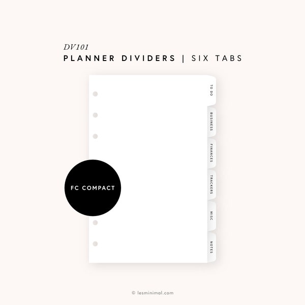 FC Compact Editable Divider Templates, Printable Planner Divider Tabs, 6 Blank Tabbed Dashboards, Page Bookmark Index Labels | DV101