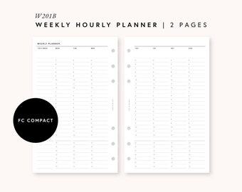 FC Compact Weekly To Do Schedule Printable, Weekly Hourly Planner Inserts, Daily Hour Agenda Task List Checklist Vertical WO2P | W201B