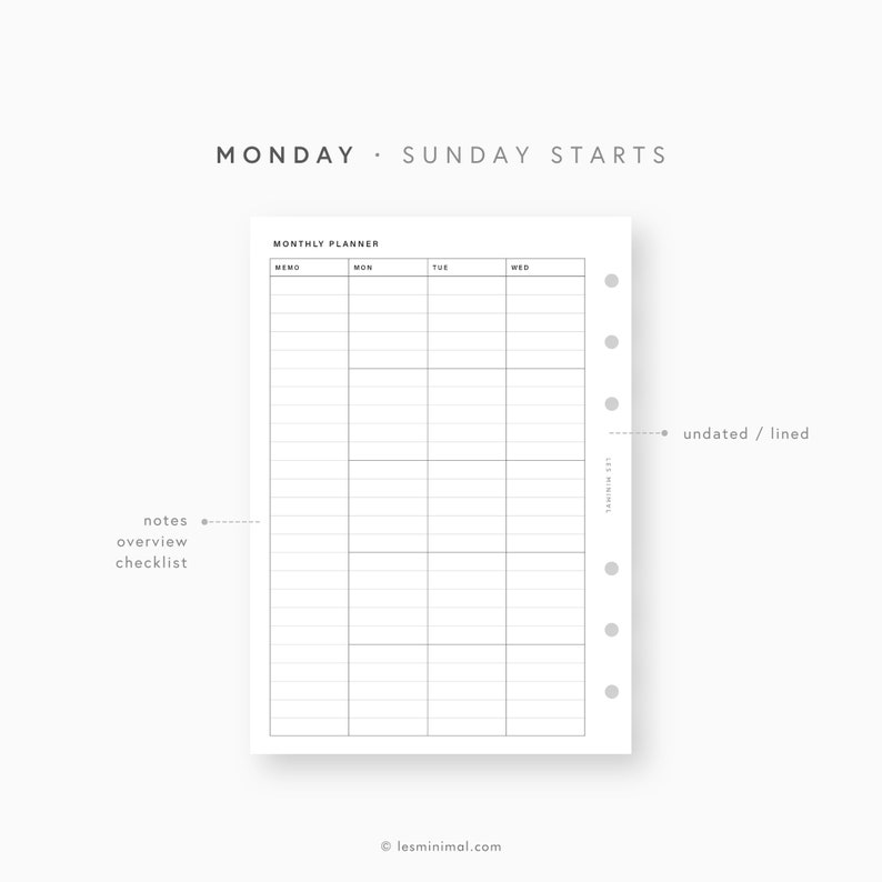 A6 Minimalist Monthly Planner Printable Month at a Glance Etsy UK