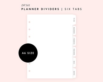 A6 Editable Dividers Template for Planners, Printable Monthly Divider Tabs, 6 Blank Tabbed Dashboards, Page Lifter Index Labels | DV101