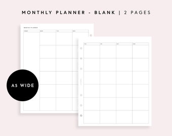 May include: Two blank monthly planner pages in A5 wide format. The pages are divided into a grid with days of the week labeled at the top.