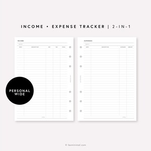 Personal Wide Income & Expense Tracker, Monthly Budget Spending Log, Weekly Paycheck Income Organiser, Printable Personal Budget Planner