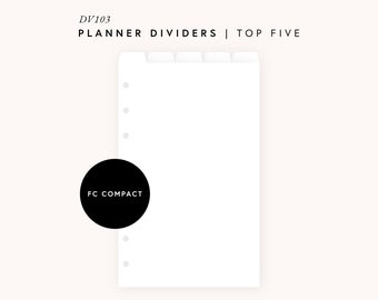 FC Compact Editable Divider Templates, Printable Planner Divider Top 5 Tabs, Blank Tabbed Dashboards, Page Bookmark Index Labels | DV103