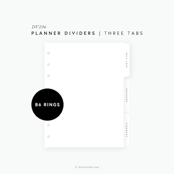 B6 Rings Editable Dividers Template, Printable Planner Divider Tabs, 3 Blank Side Tabs, Tabbed Dashboards, Page Bookmark Labels | DV106
