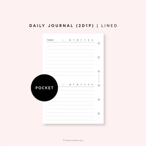 Pocket Rings Daily Journal Printable Inserts - Two Days Per Page Template, Blank Lined Daily Planner, Daily Journal Ruled Notebook, 2D1P