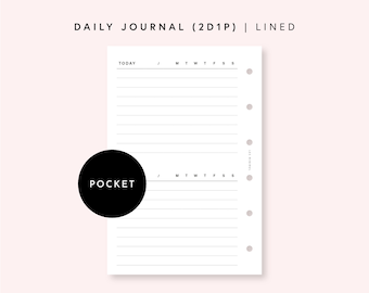 Pocket Rings Daily Journal Printable Inserts - Zwei Tage pro Seite Vorlage, Tagesplaner mit leerem Linin, Tägliches Journal liniertes Notizbuch, 2D1P