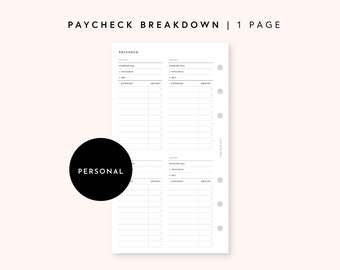 Personal Ring Paycheck Budget Printable Template, Paycheck Planner Worksheet, Weekly Bi-weekly Monthly Financial Tracker, Household Expenses